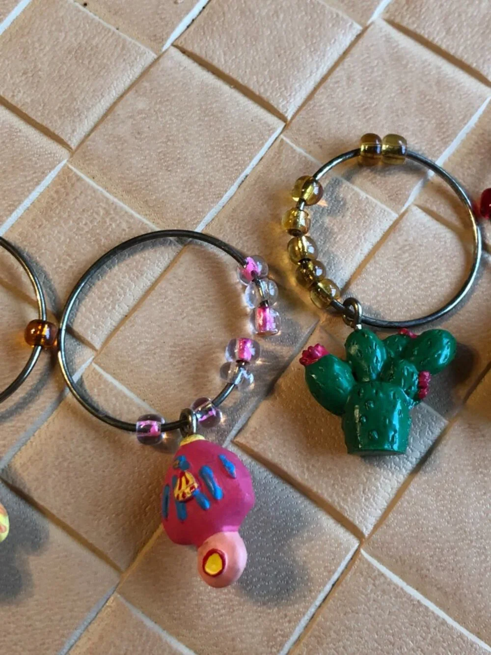 Wine Glass Charms 4 Pieces Colorful Cactus & Fish